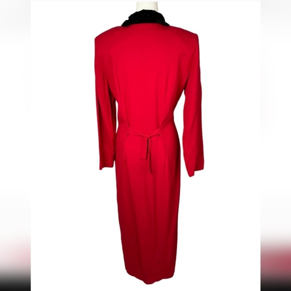 Dawn Joy Vintage Ruby Red Button Down Dress Velvet Accents - Picture 14 of 14